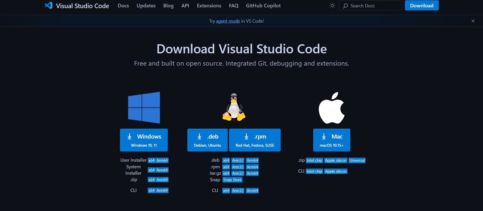 Visual Studio Code homepage