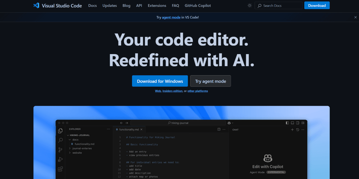 Visual Studio Code homepage